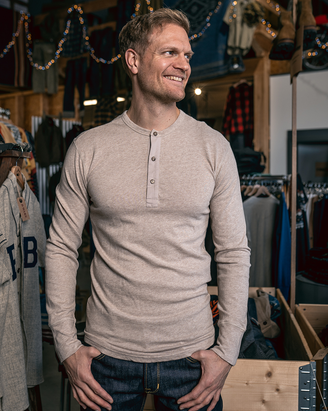 1927 Henley Shirt Long Sleeve oatmeal