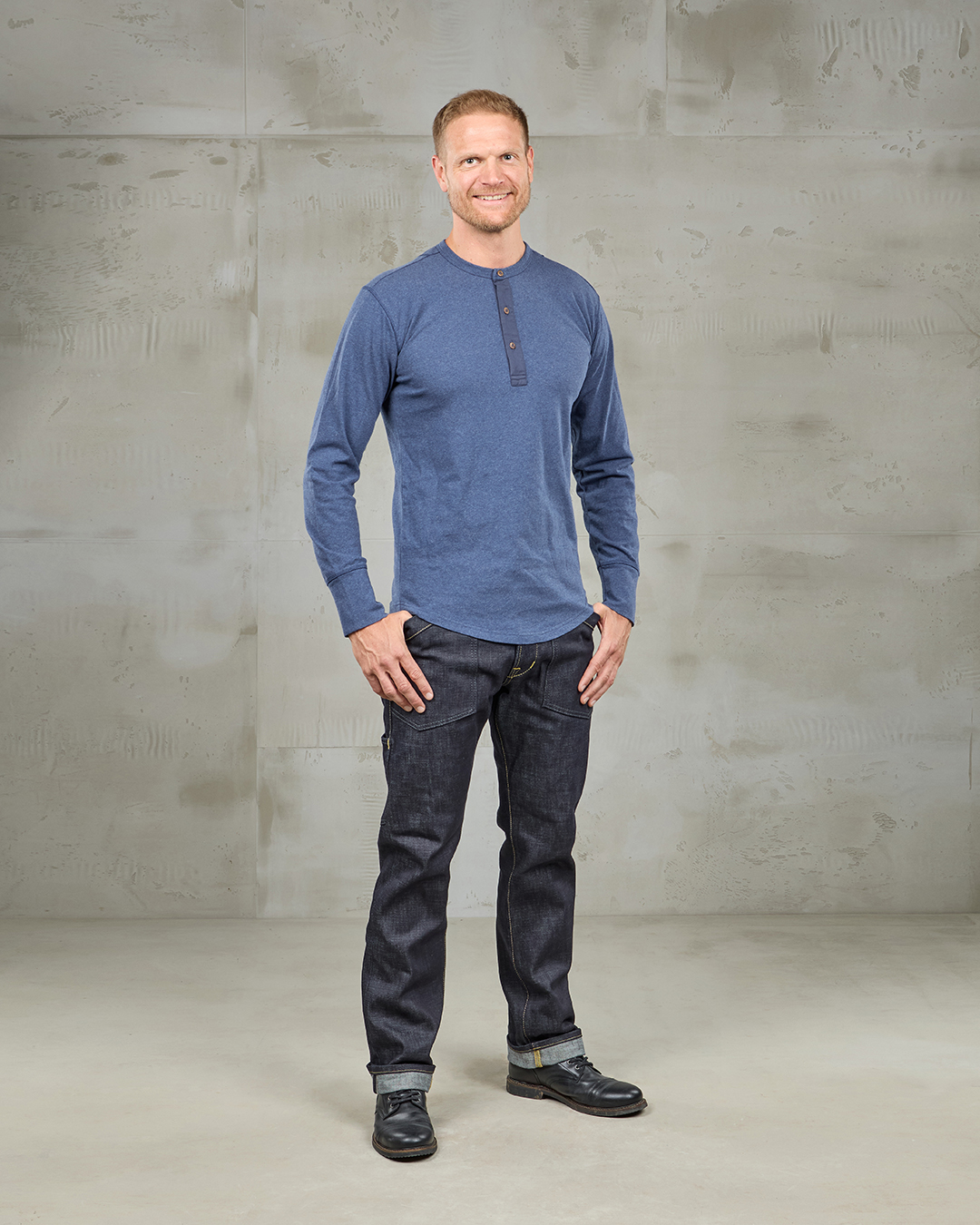 1927 Henley Shirt Long Sleeve Indigo Melange