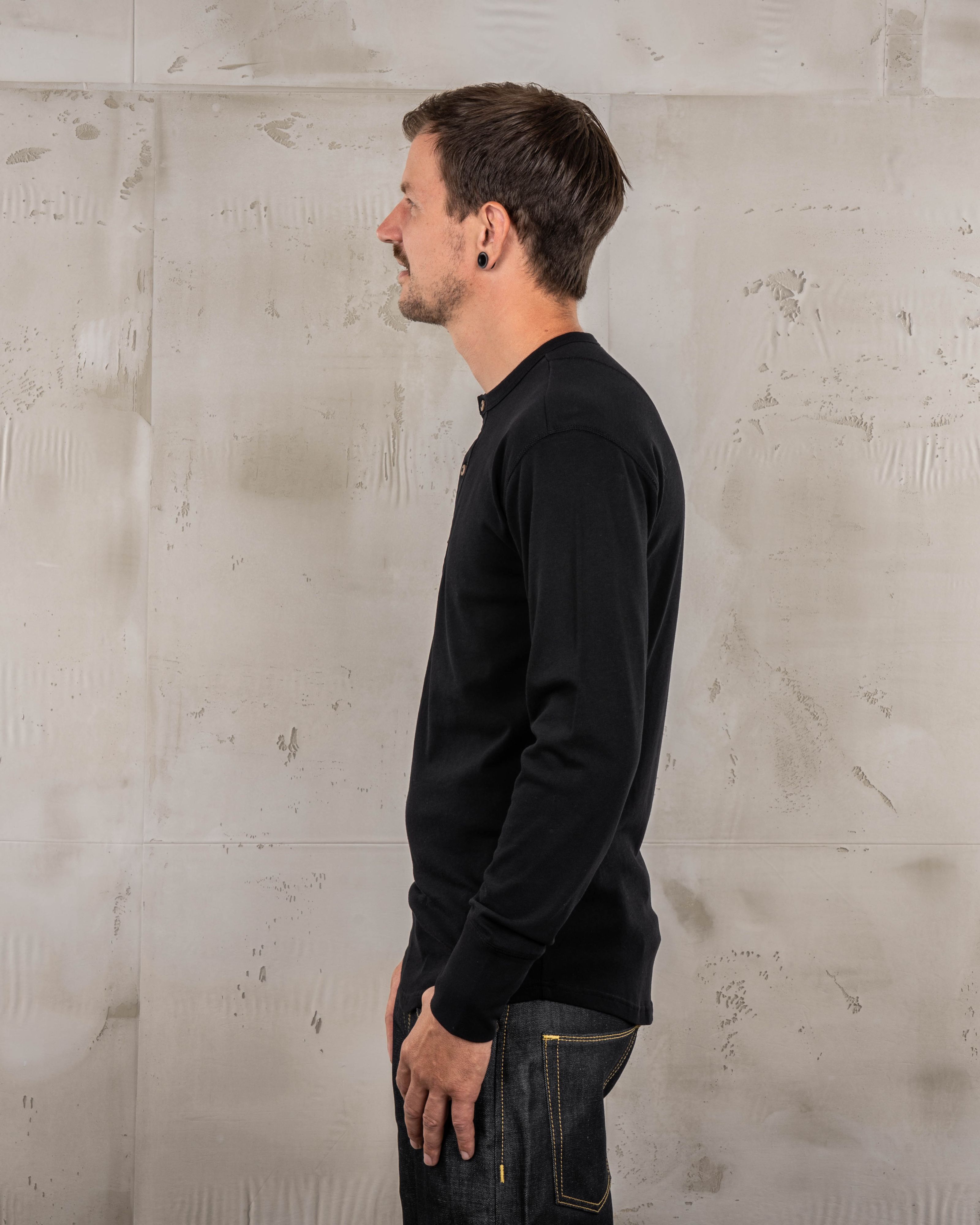 1927 Henley Shirt Long Sleeve Deep Black