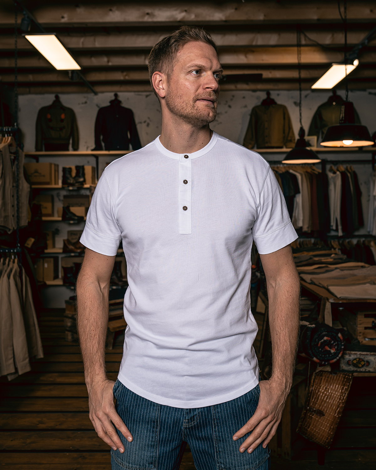 1927 Henley Shirt Short Sleeve Pure White