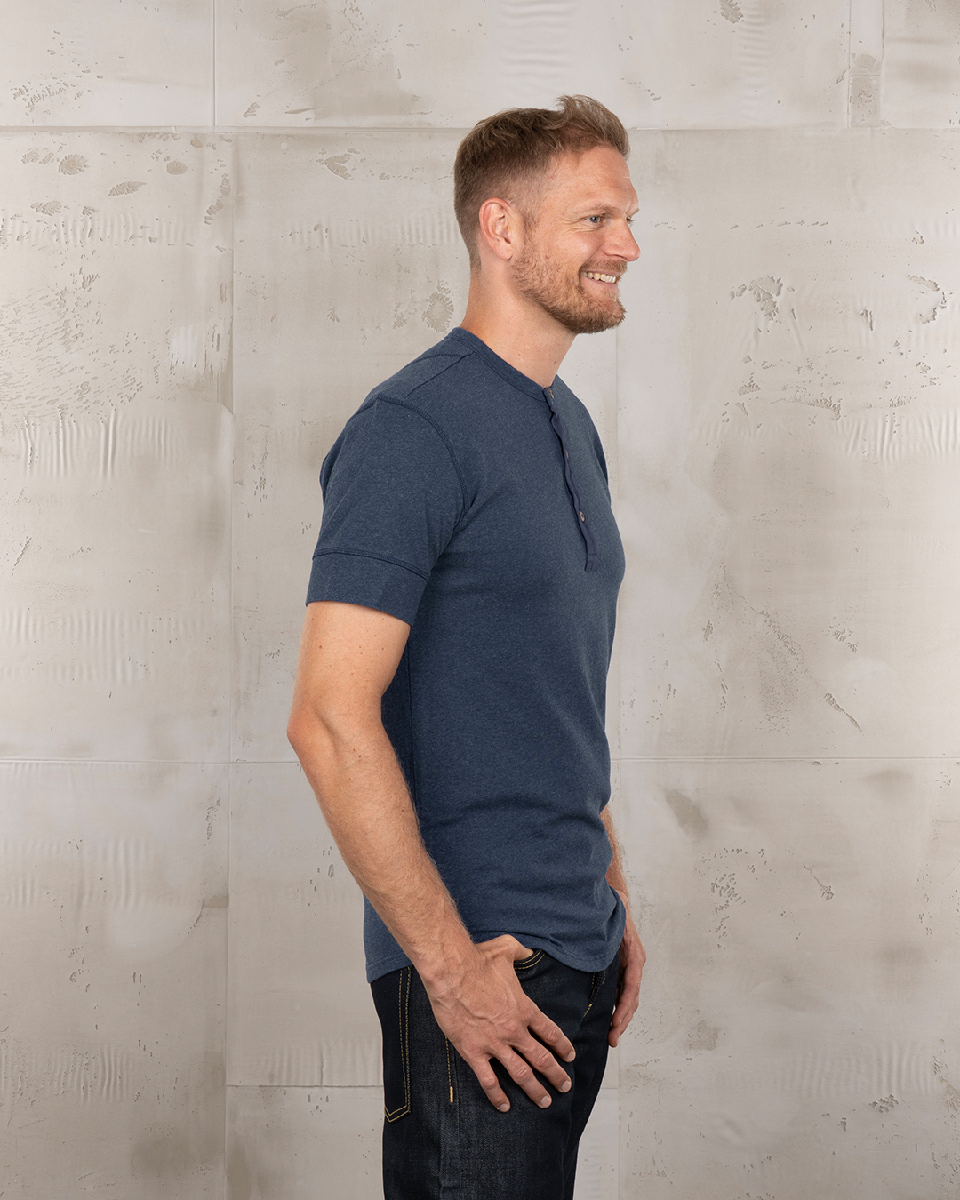 1927 Henley Shirt short sleeve indigo melange