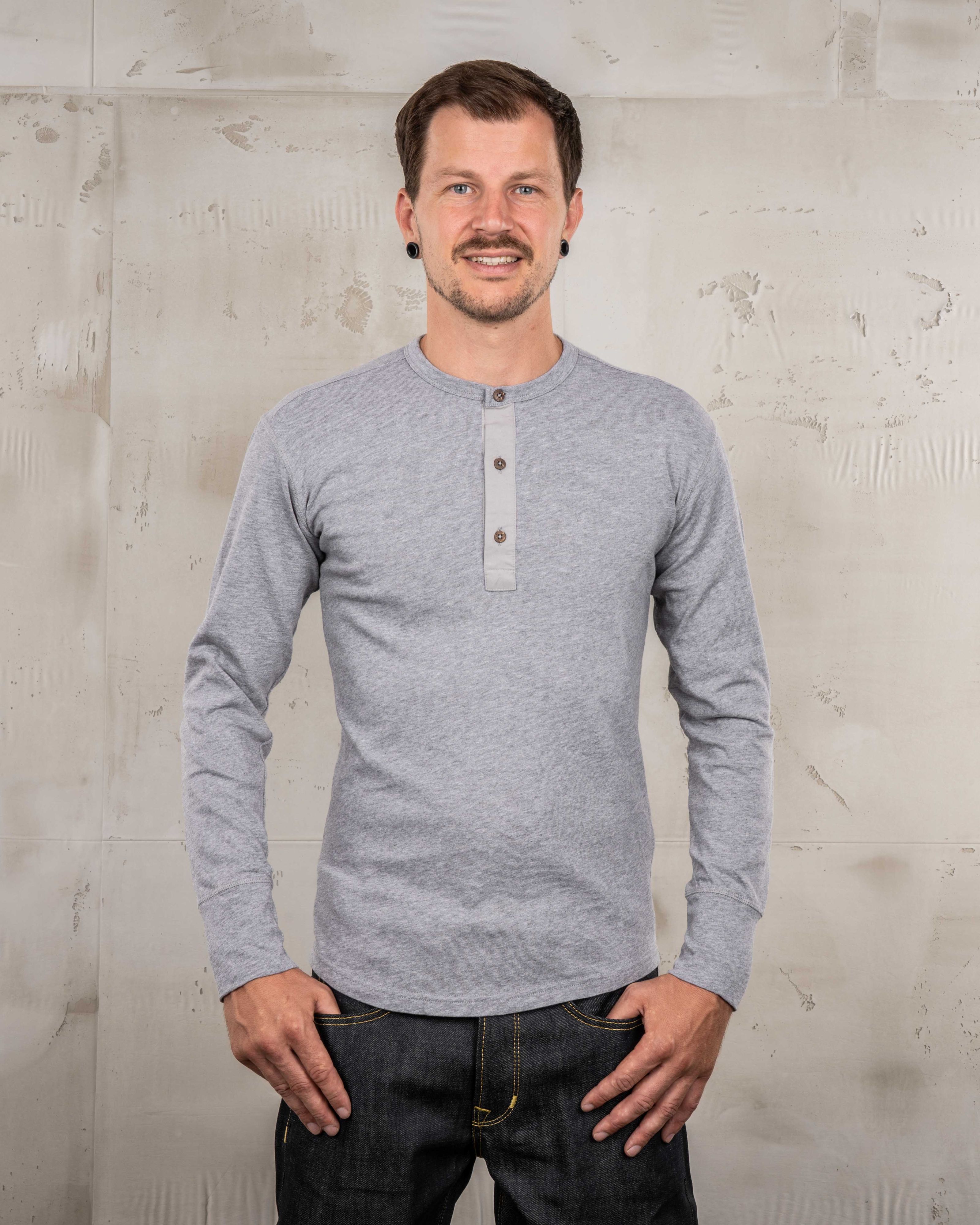 1927 Henley Shirt Long Sleeve Light Grey