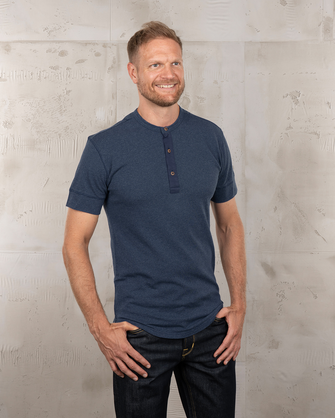 1927 Henley Shirt short sleeve indigo melange