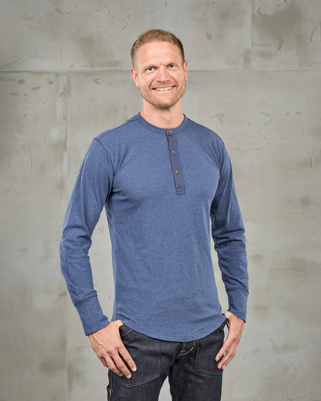 1927 Henley Shirt Long Sleeve Indigo Melange