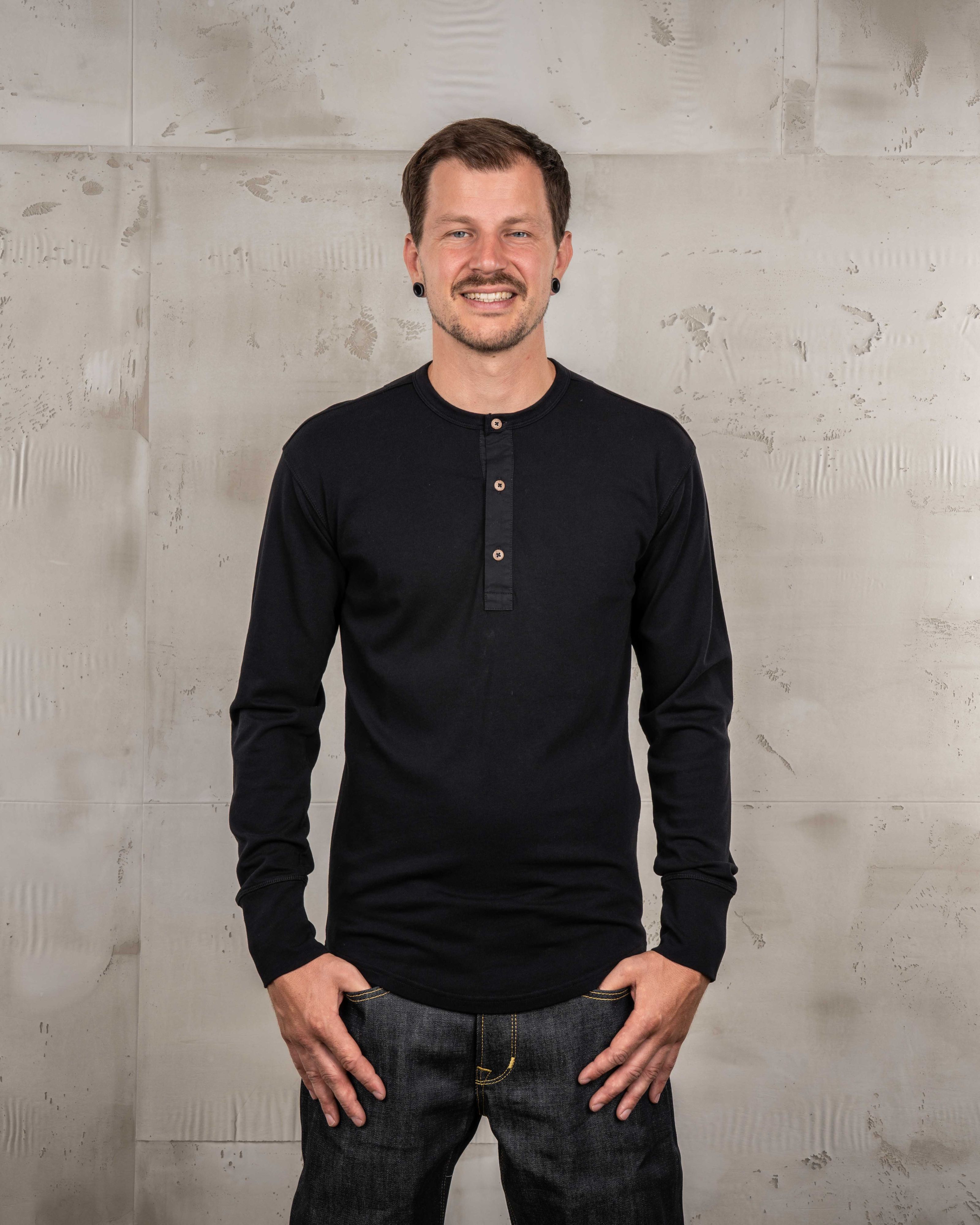1927 Henley Shirt Long Sleeve Deep Black