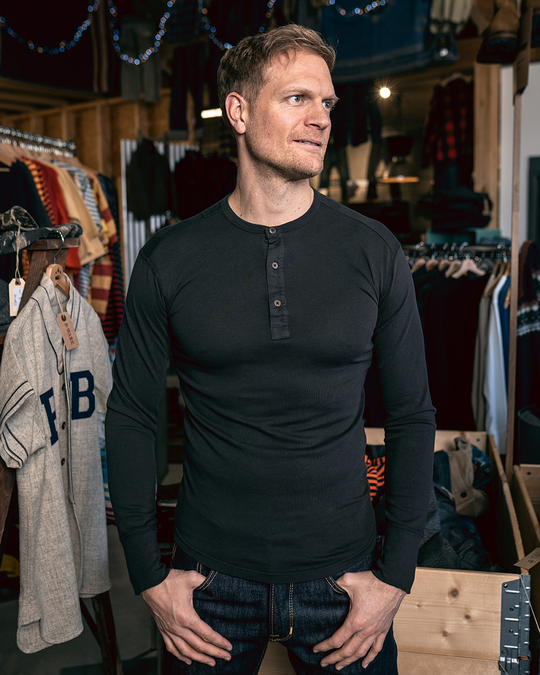 1927 Henley Shirt Long Sleeve Faded Black 1927 Henley Shirt Long Sleeve Faded Black