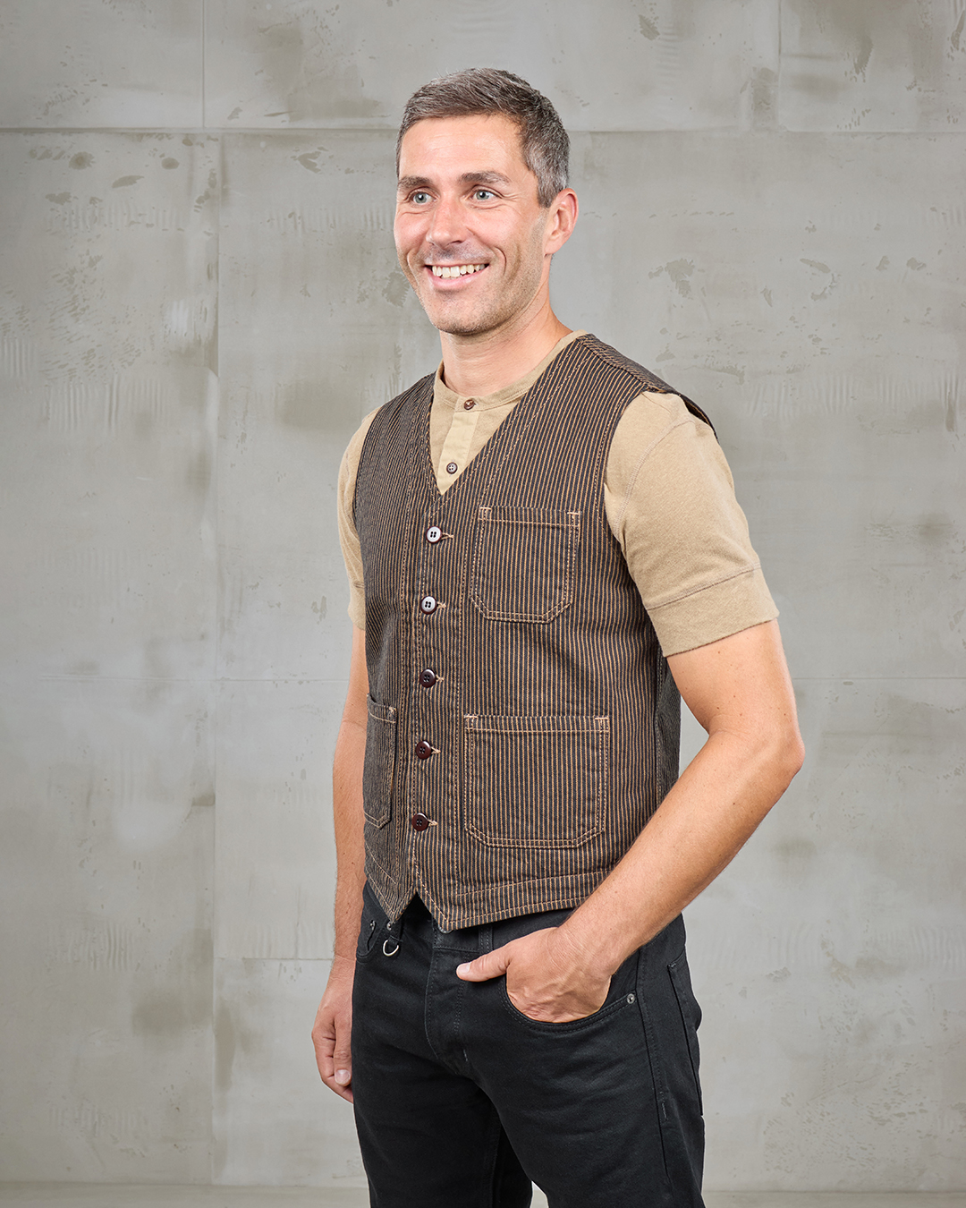 1937 Roamer Vest hickory stripe brown