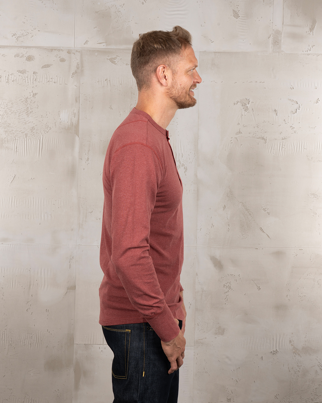 1927 Henley Shirt long sleeve granate red