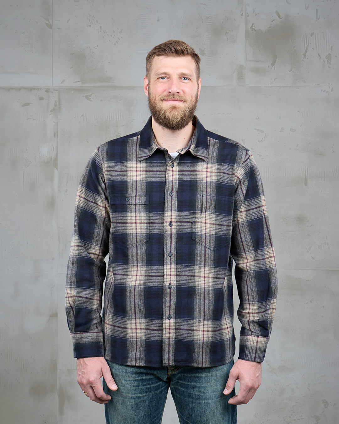 1937 Roamer Shirt blue beige check flannel