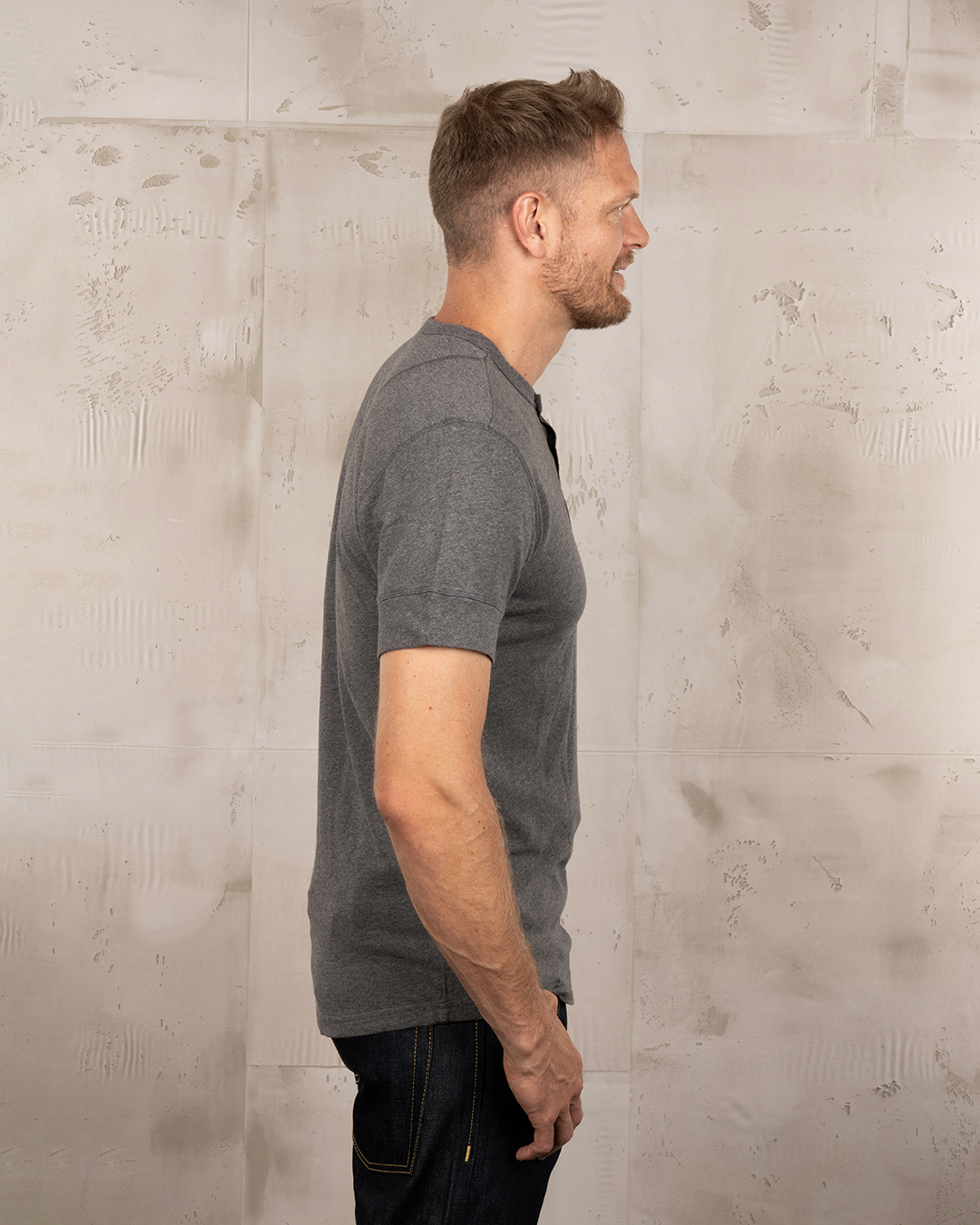 1927 Henley Shirt short sleeve grey melange