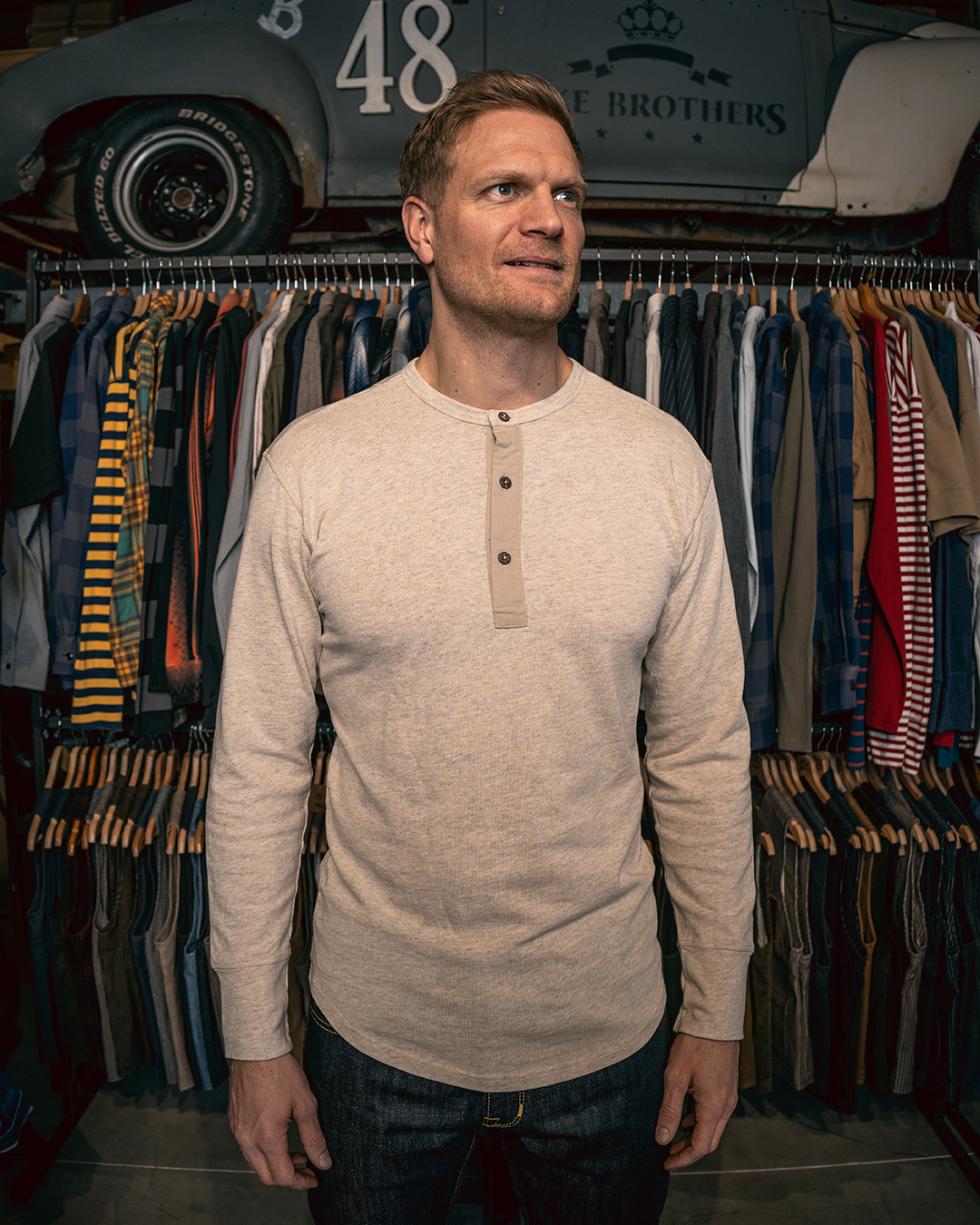 1927 Henley Shirt Long Sleeve ecru melange