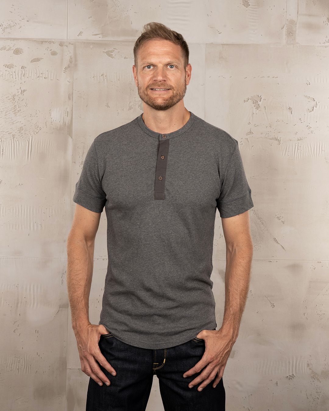 1927 Henley Shirt short sleeve grey melange