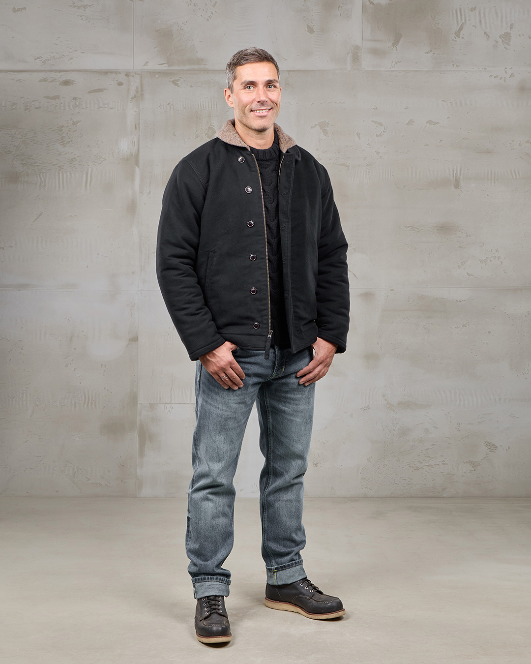 1943 N1 Deck Jacket Moleskin Sulphur Black