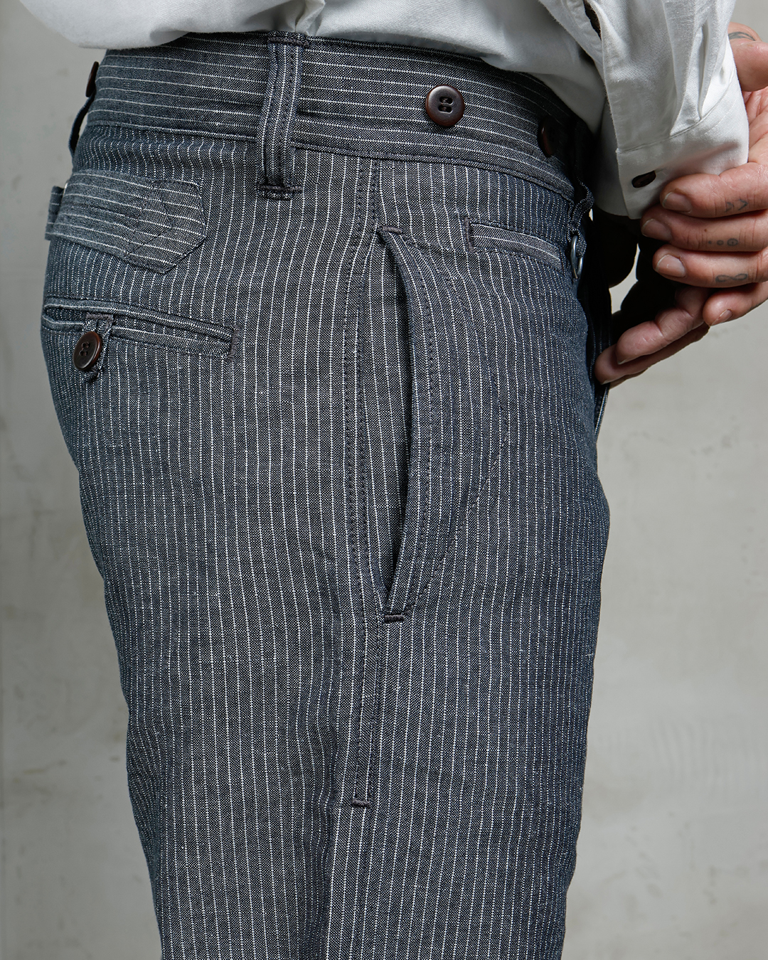 1942 Hunting Pant Grey Striped Linen