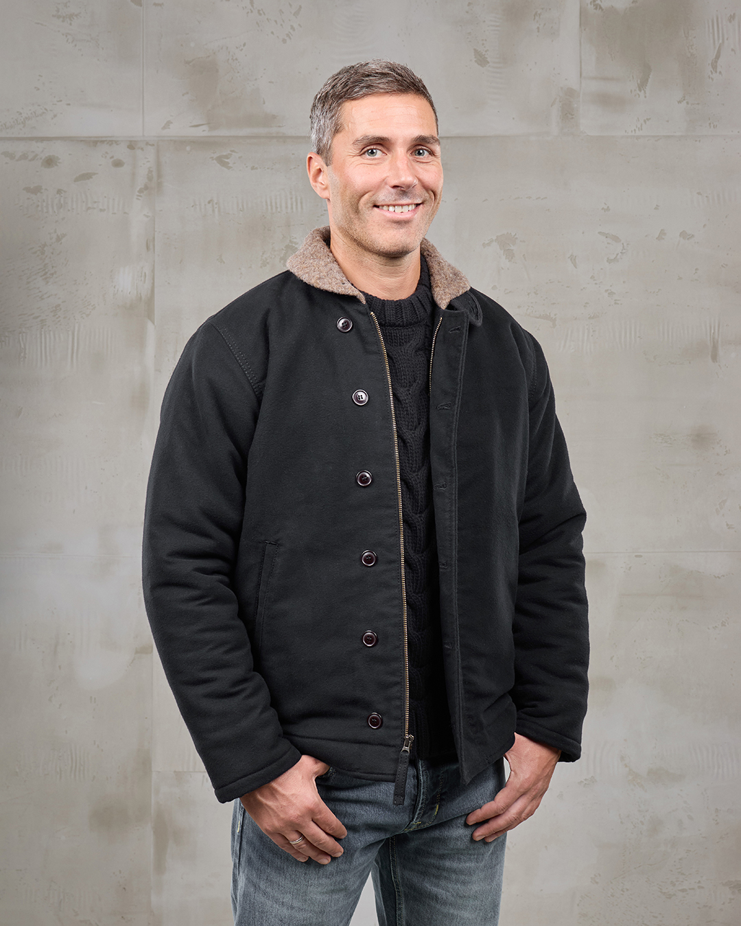 1943 N1 Deck Jacket Moleskin Sulphur Black