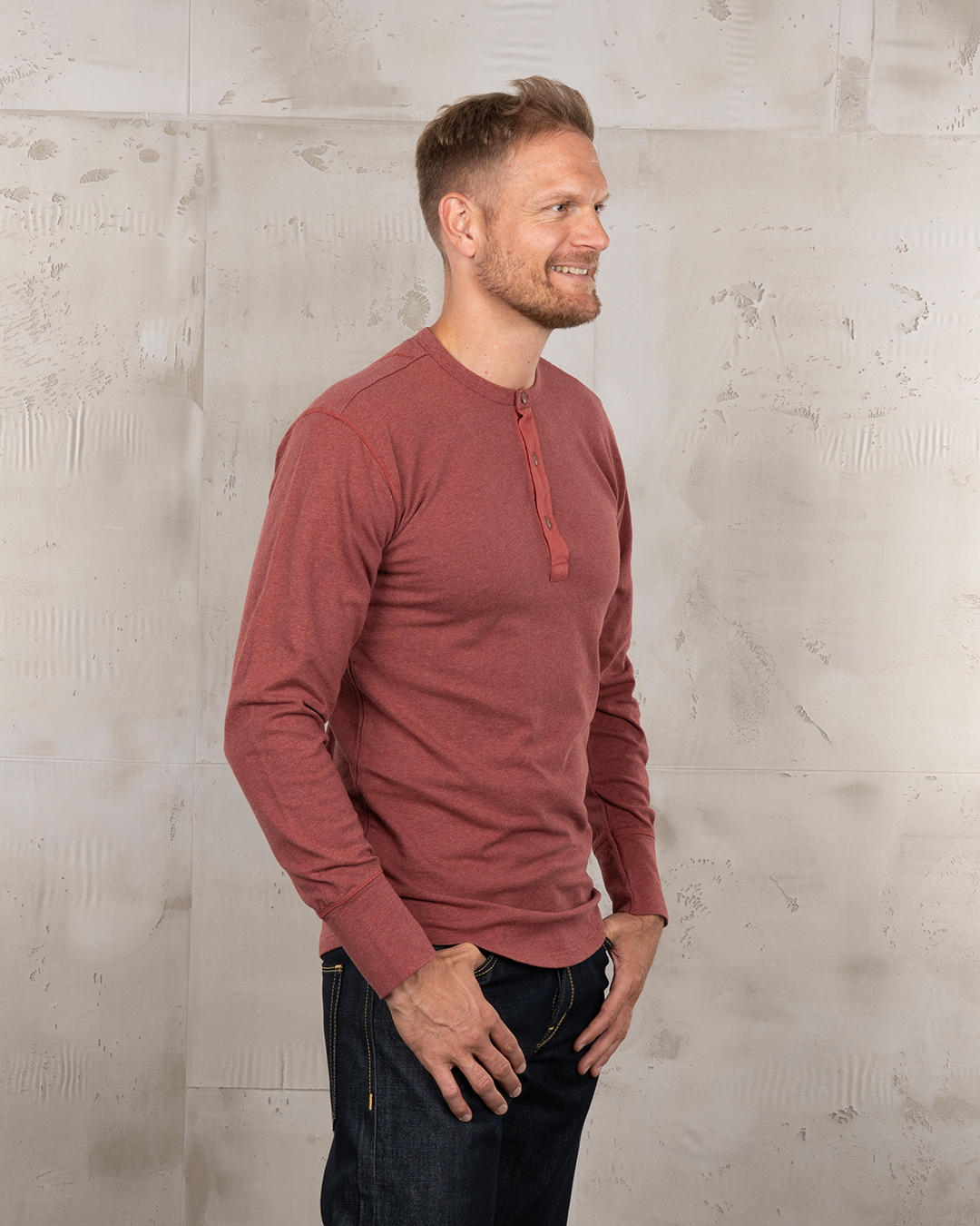 1927 Henley Shirt long sleeve granate red