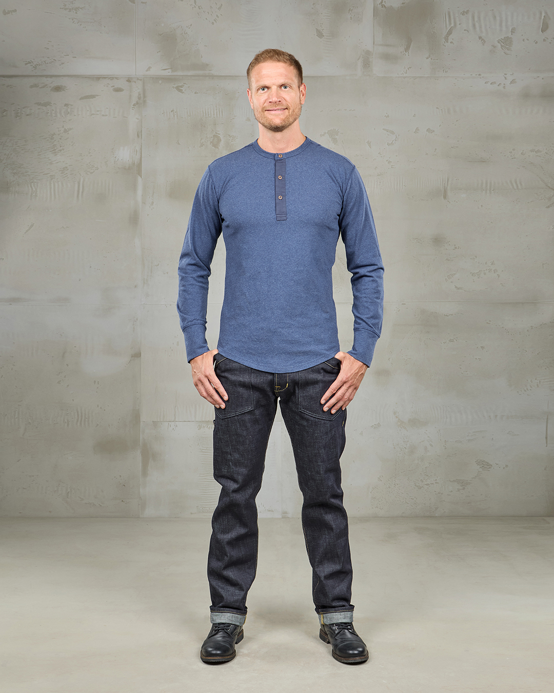 1927 Henley Shirt Long Sleeve Indigo Melange