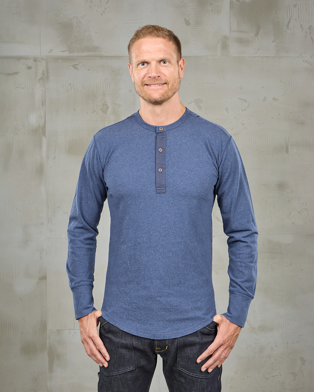 1927 Henley Shirt Long Sleeve Indigo Melange