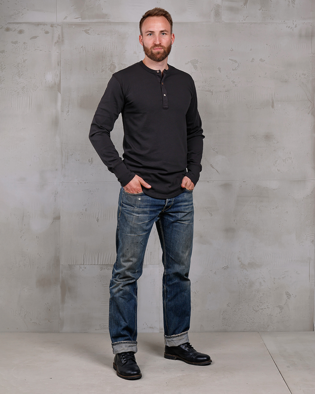 1927 Henley Shirt Long Sleeve Faded Black