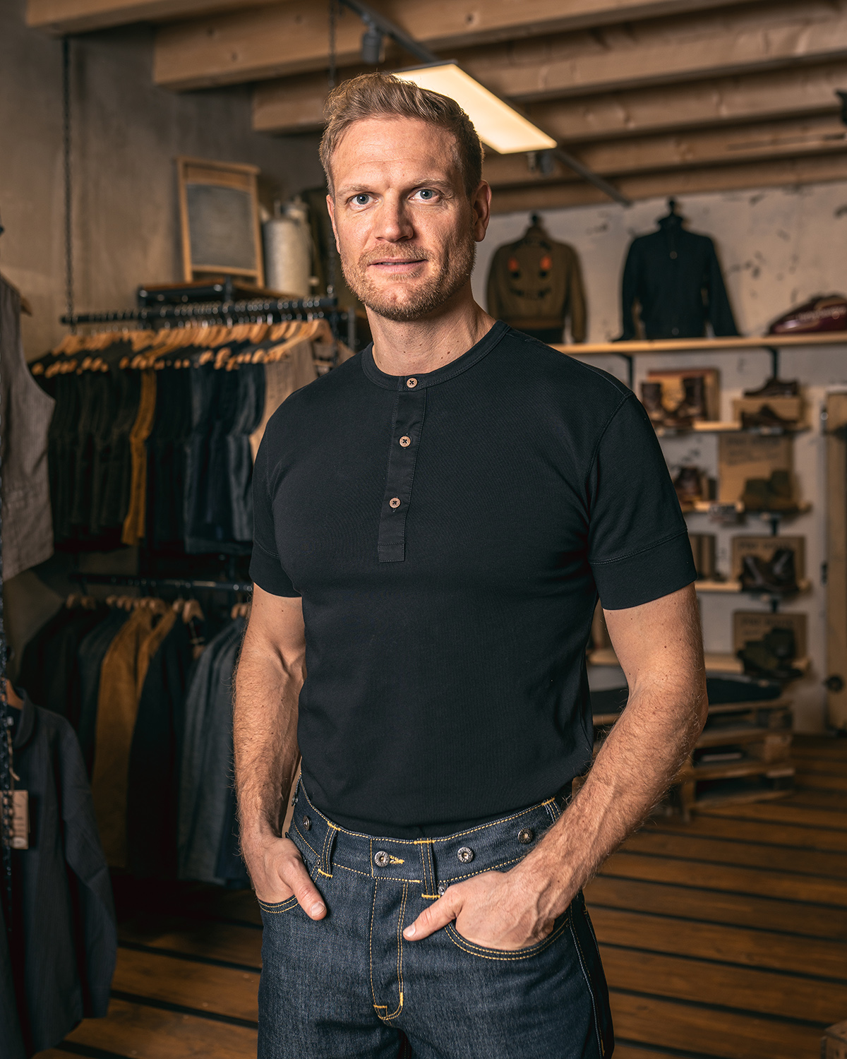 1927 Henley Shirt Short Sleeve Deep Black