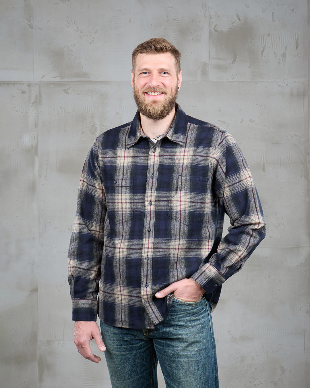 1937 Roamer Shirt blue beige check flannel