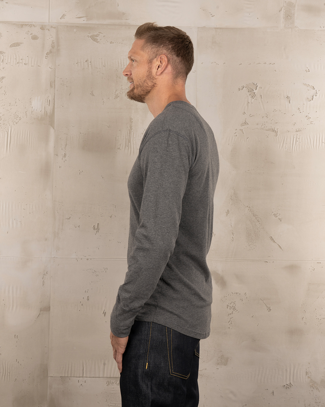 1927 Henley Shirt Long Sleeve Grey Melange