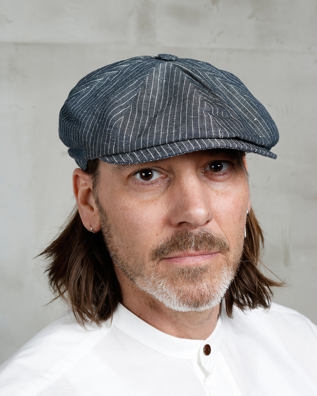 1928 Newsboy Cap grey striped linen