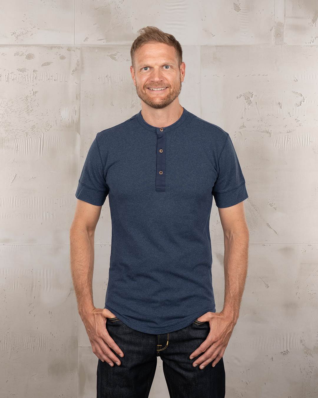 1927 Henley Shirt short sleeve indigo melange